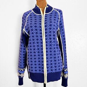 Women Merino Wool Fair Isle Sweater L Preppy Cabincore Lightweight Knit Sporty